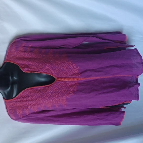 Moda International Purple and Pink Embroidered Cotton Tunic - Picture 1 of 6